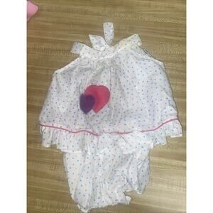 L70s 80s Baby Kisses Dress Bloomer Set 6 Mos Sleeveless Apron USA Made